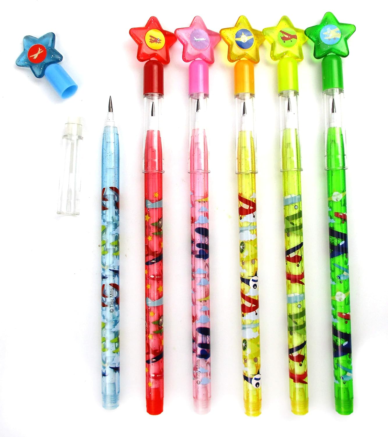 Tinymills 24 Pcs Airplane Stacking Pencils with Erasers
