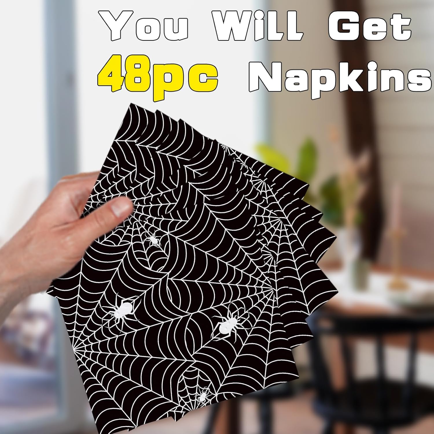 50 Pack Halloween Black Spider Napkins