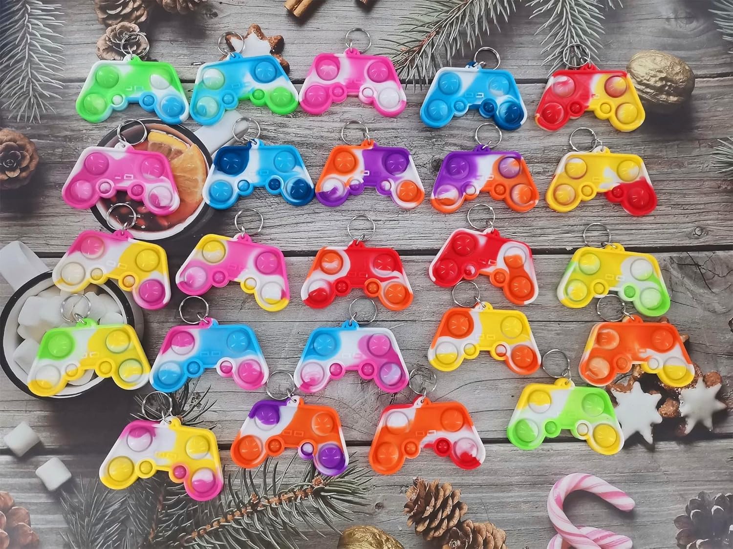 24 Pack Mini Pop Fidget Keychain Game Controllers