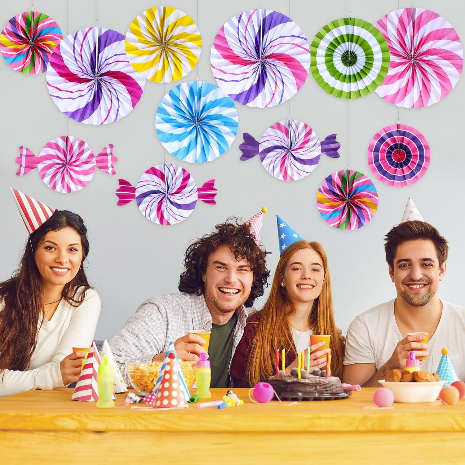 Outus 12 Pcs Candyland Themed Classroom Decor Fans