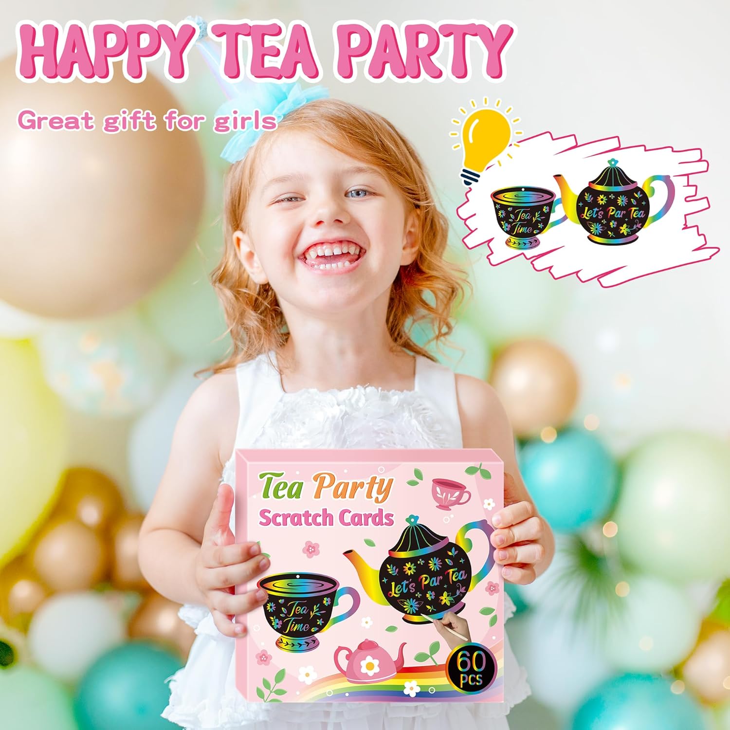 CY2SIDE Tea Party Scratch Art Cards 60PCS DIY Craft Kit