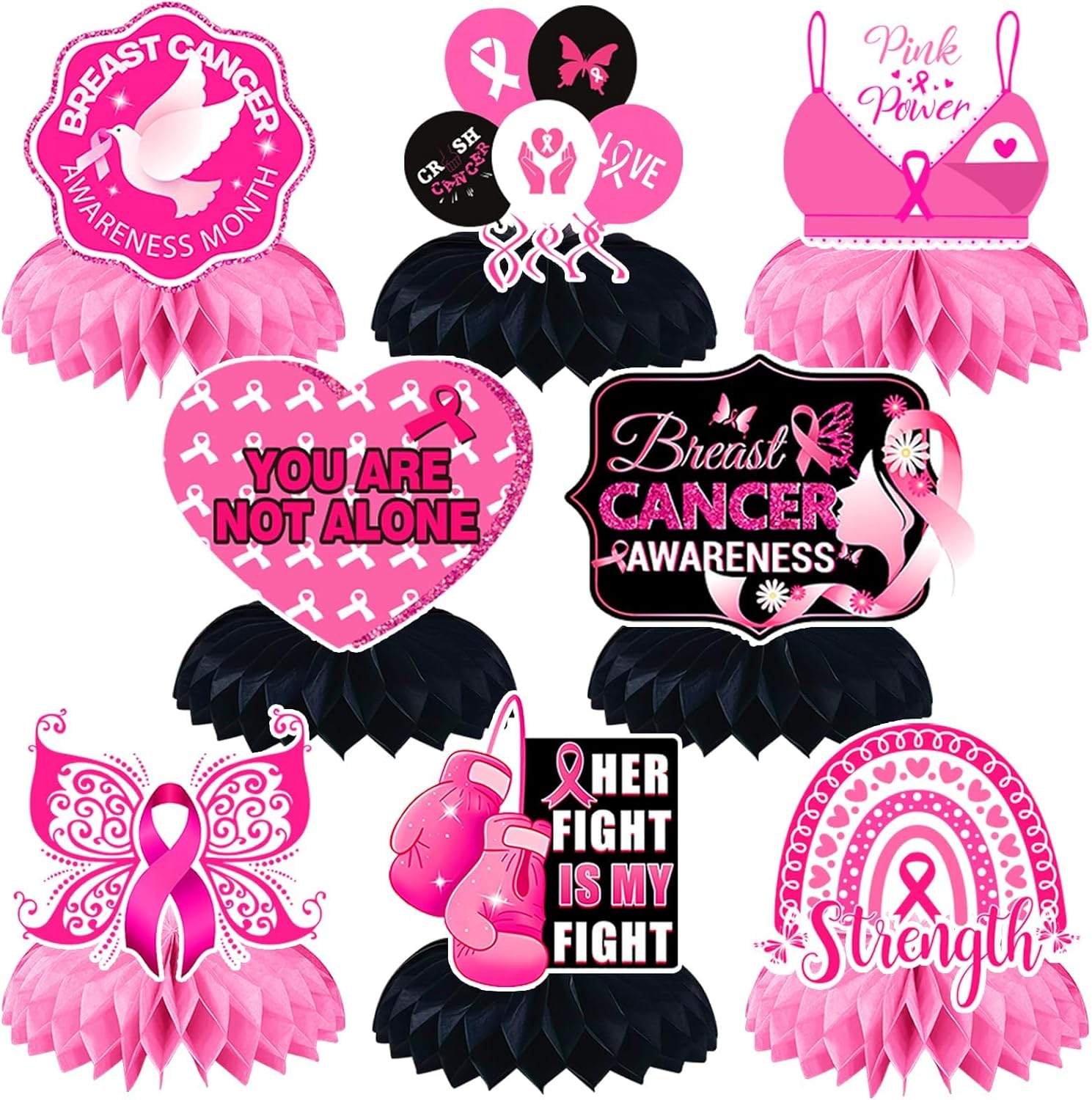 JULMELON Breast Cancer Awareness Honeycomb Centerpieces 8PCS