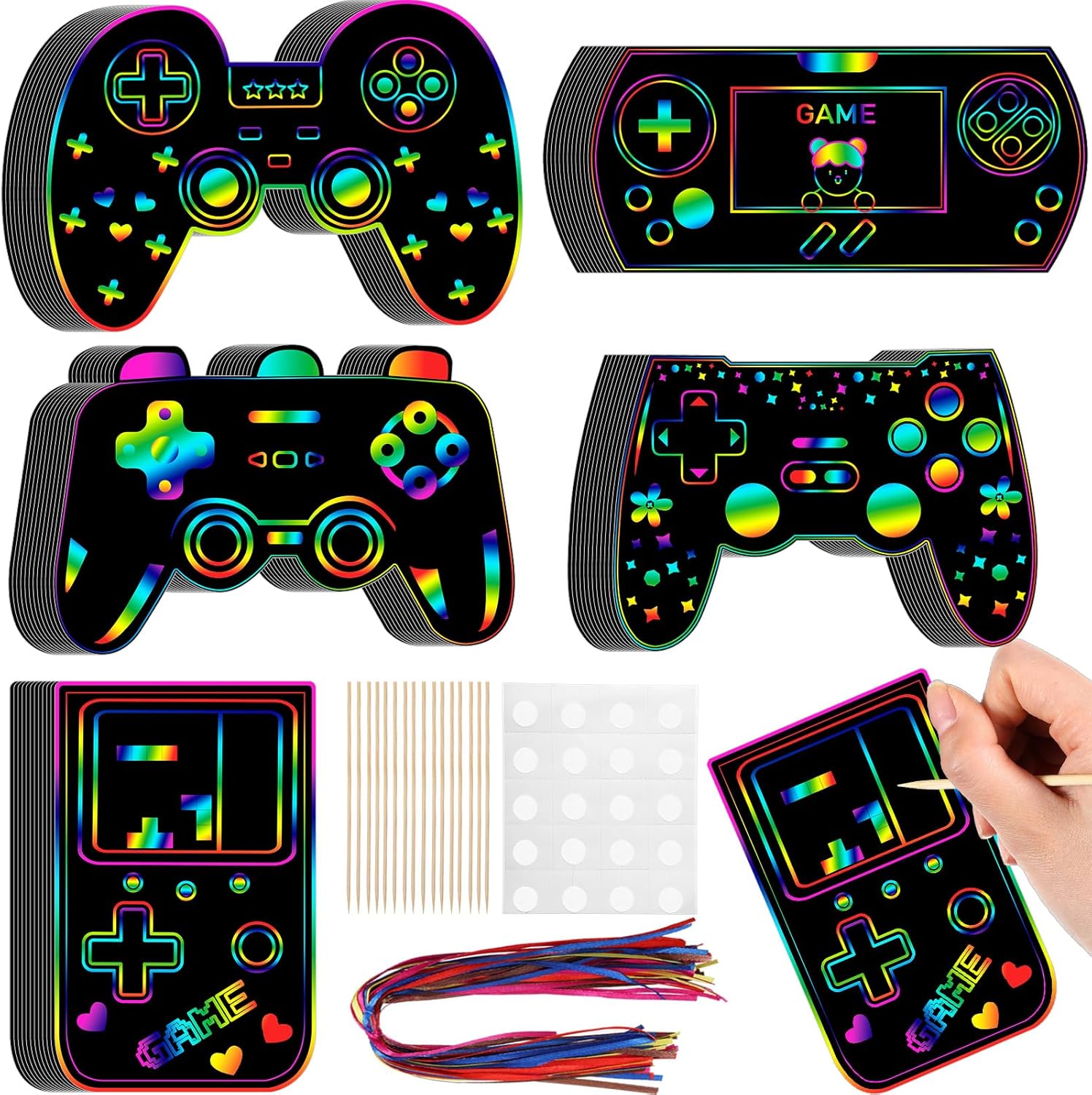 60 pcs Video Game Scratch Cards DIY Party Decor