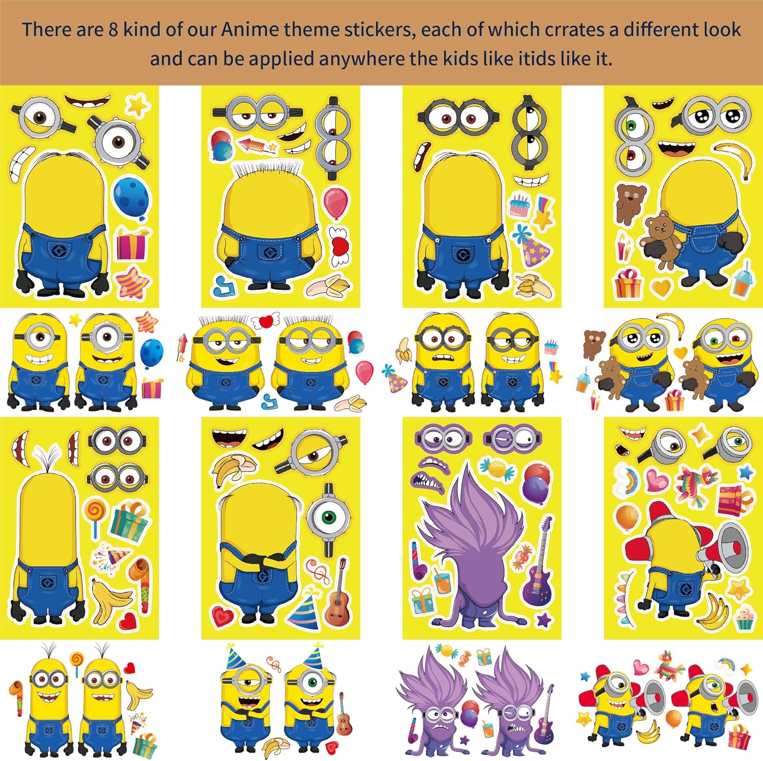 YELTOY Make-a-Face Stickers Sheets 24PCS DIY Mixed Matched with 8 Characters