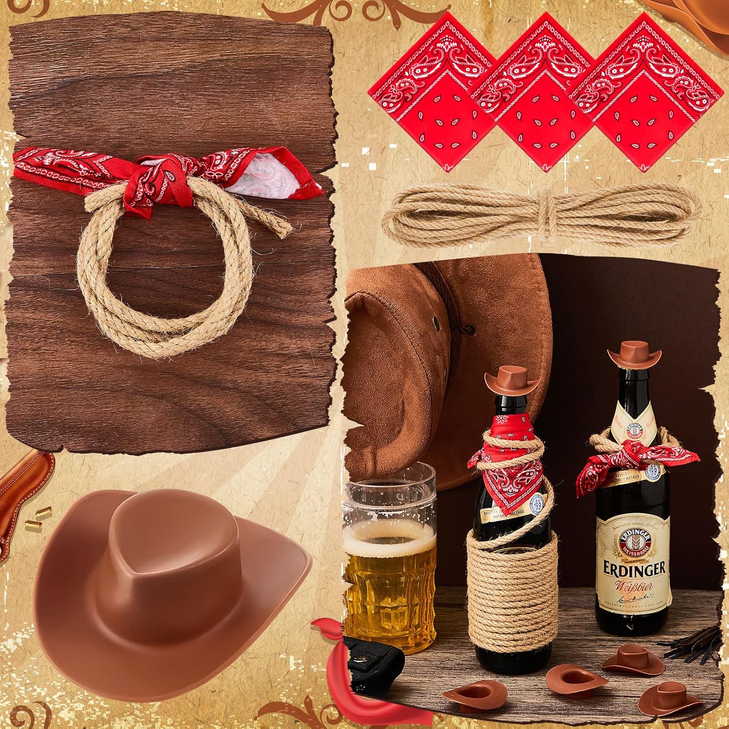 Leitee 20 Piece Mini Cowboy Hats with Bandannas