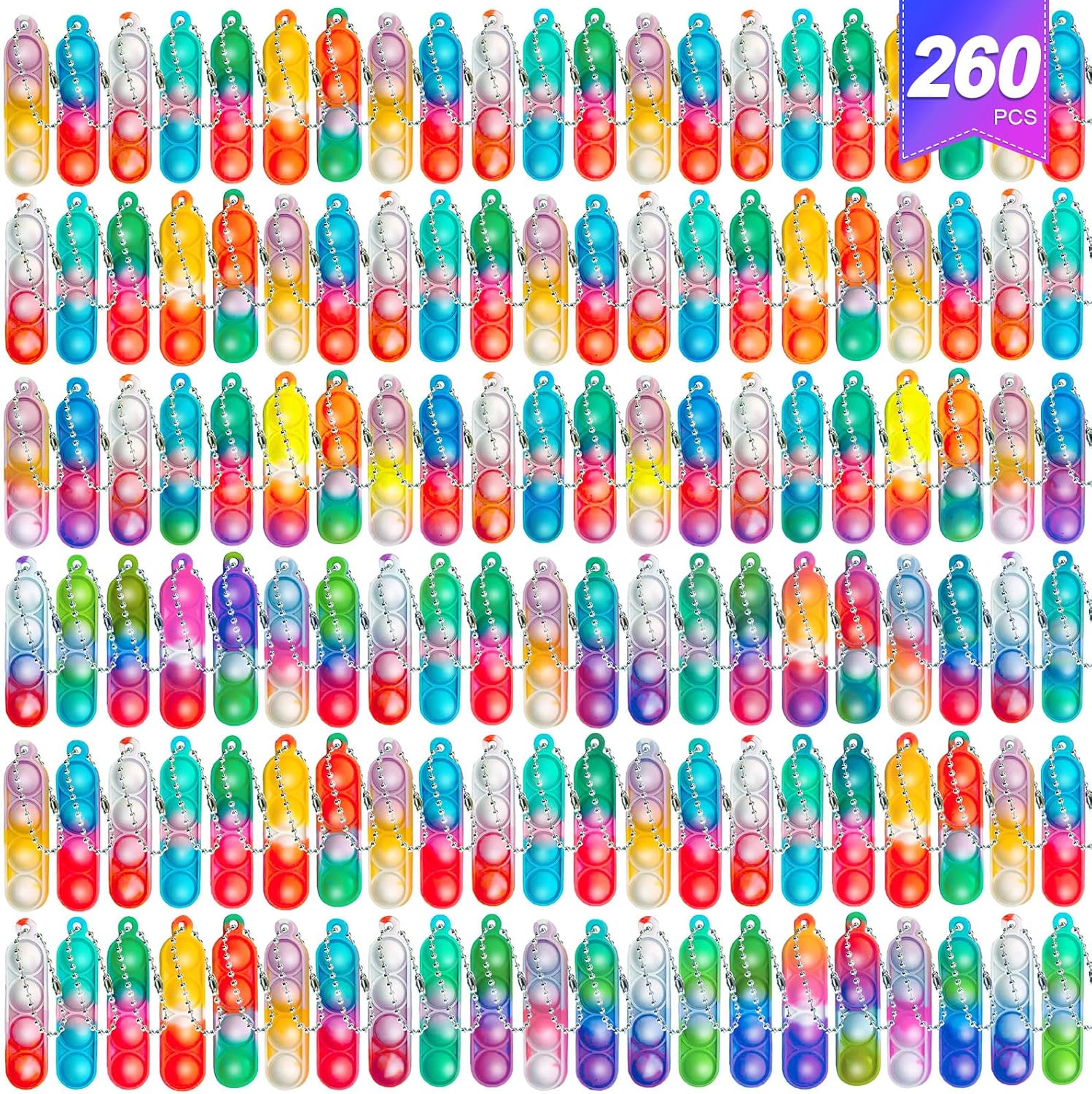 260 PCS Mini Pop Fidget Keychain Set for Kids and Adults