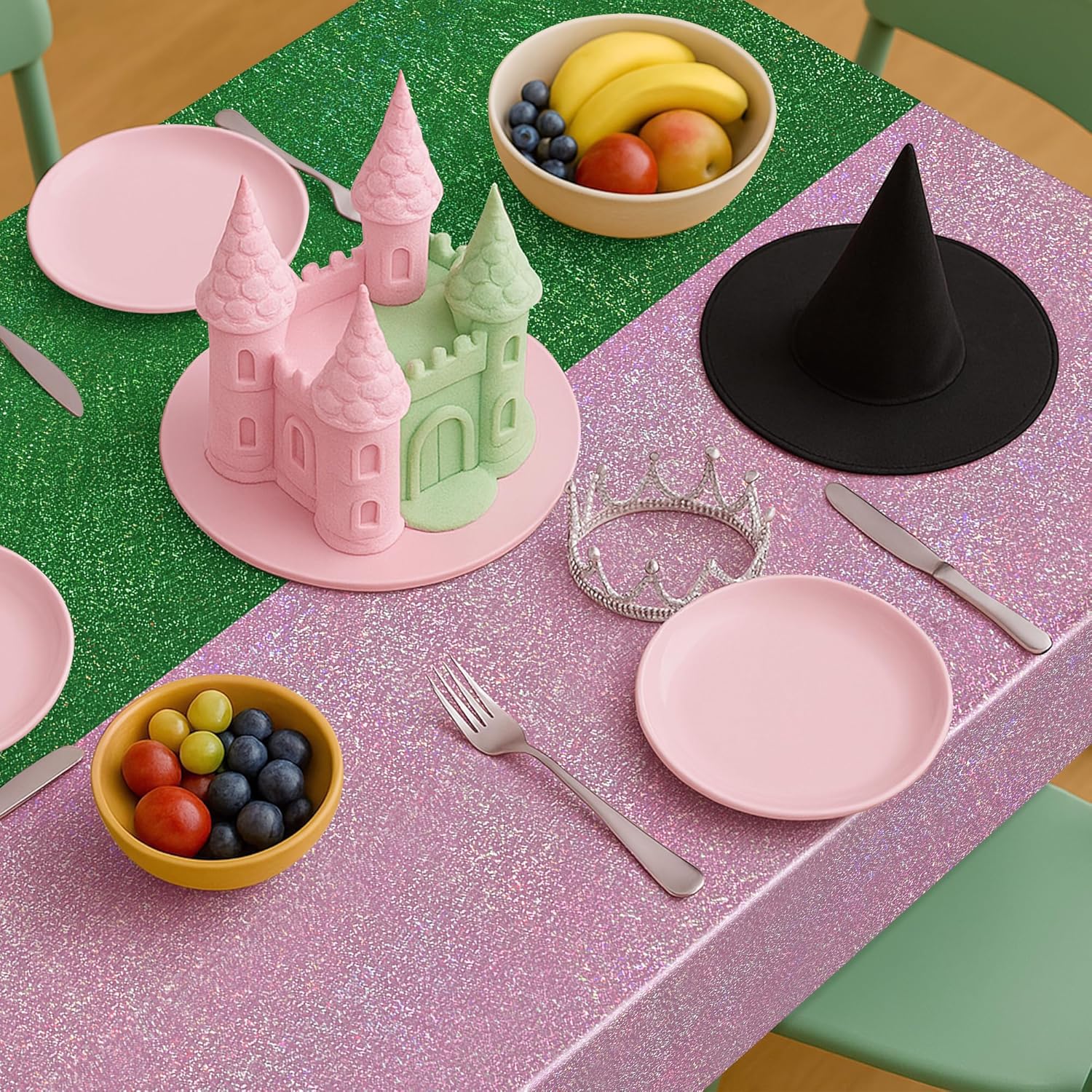 2 Pack Green Pale Pink Holographic Tablecloth 40x108