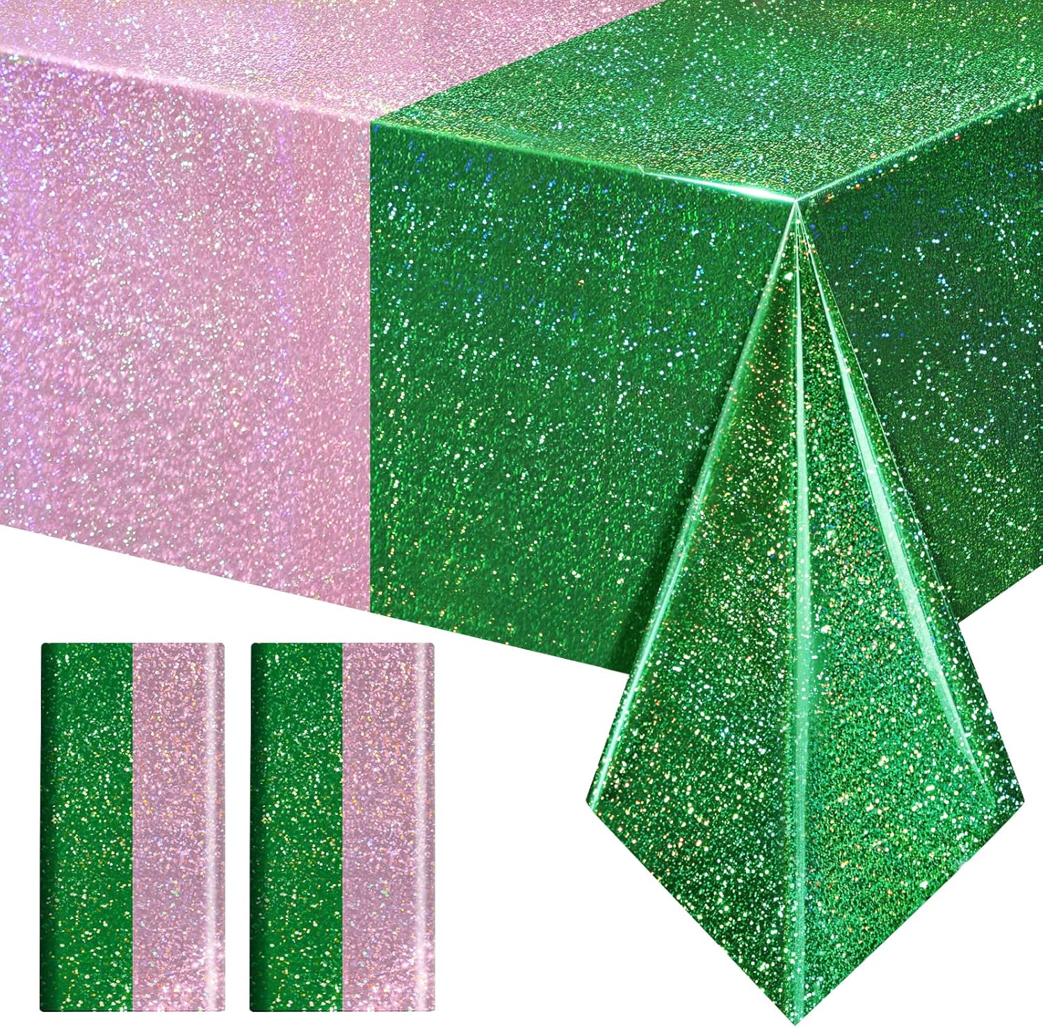 2 Pack Green Pale Pink Holographic Tablecloth 40x108
