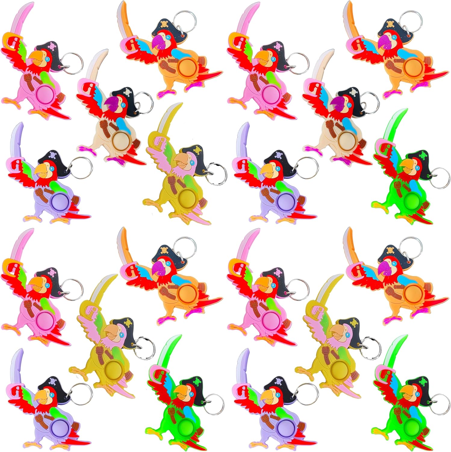 20 Packs Bulk Mini Pop Parrots Keychain Fidgets