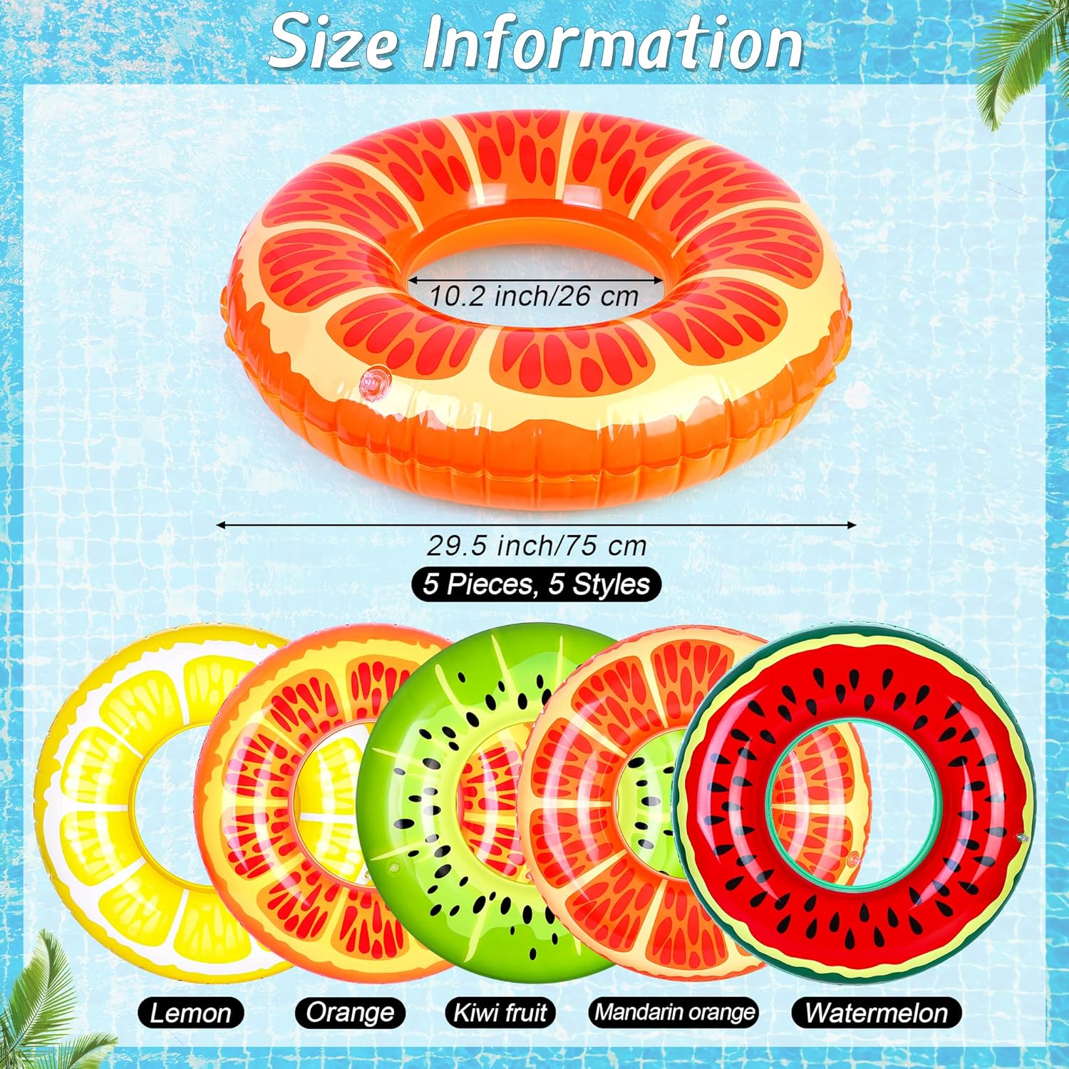 Elcoho 5 Piece Inflatable Swim Rings Pool Toys