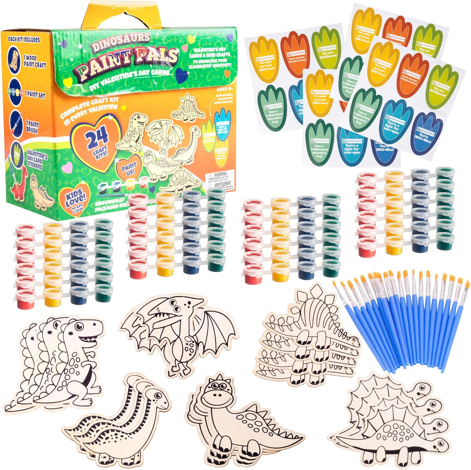 Dinosaur Wood Painting Kit 24 pcs for Kids Party Favors