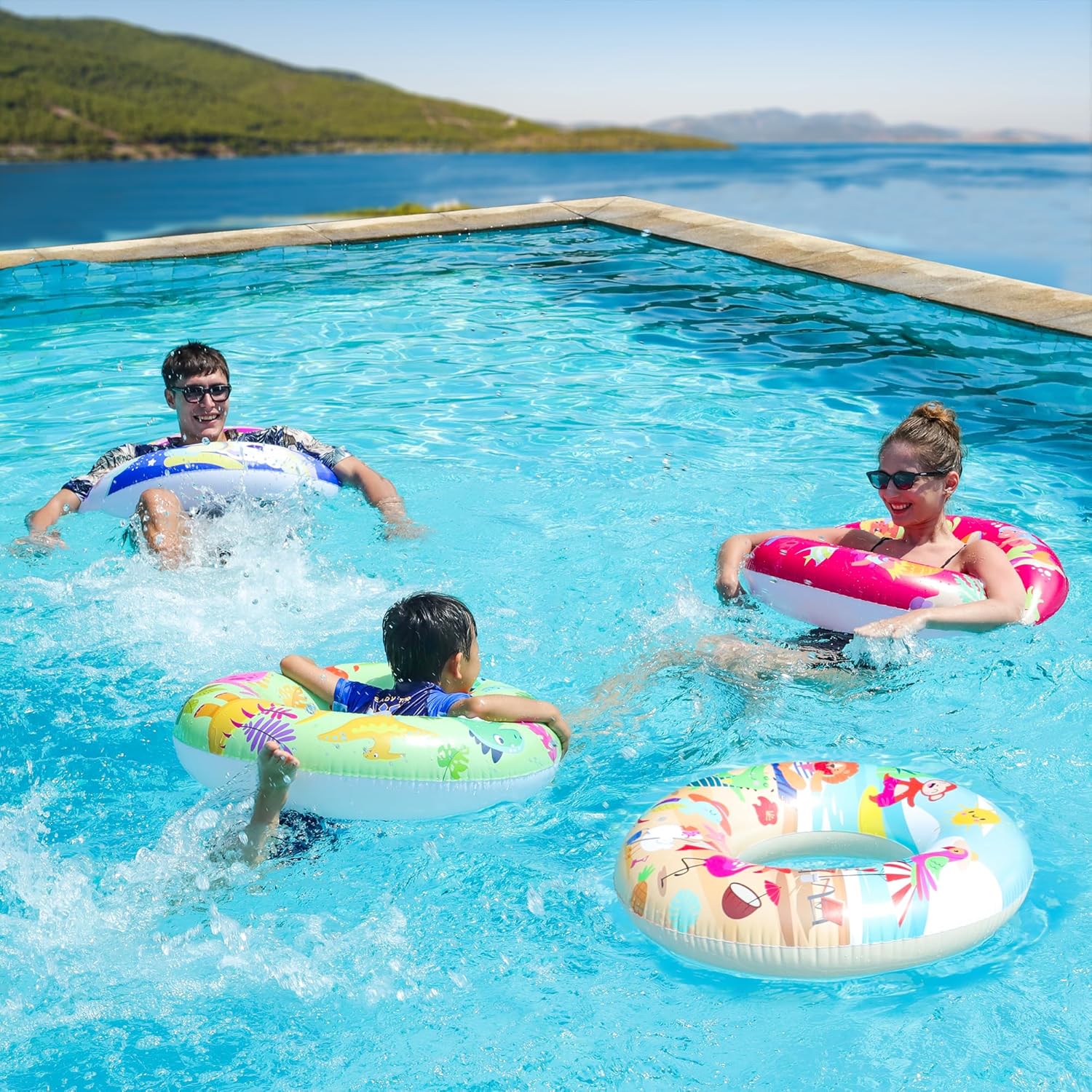 Parentswell 6PCS Big Pool Floats Tubes with Swim Rings and Beach Balls