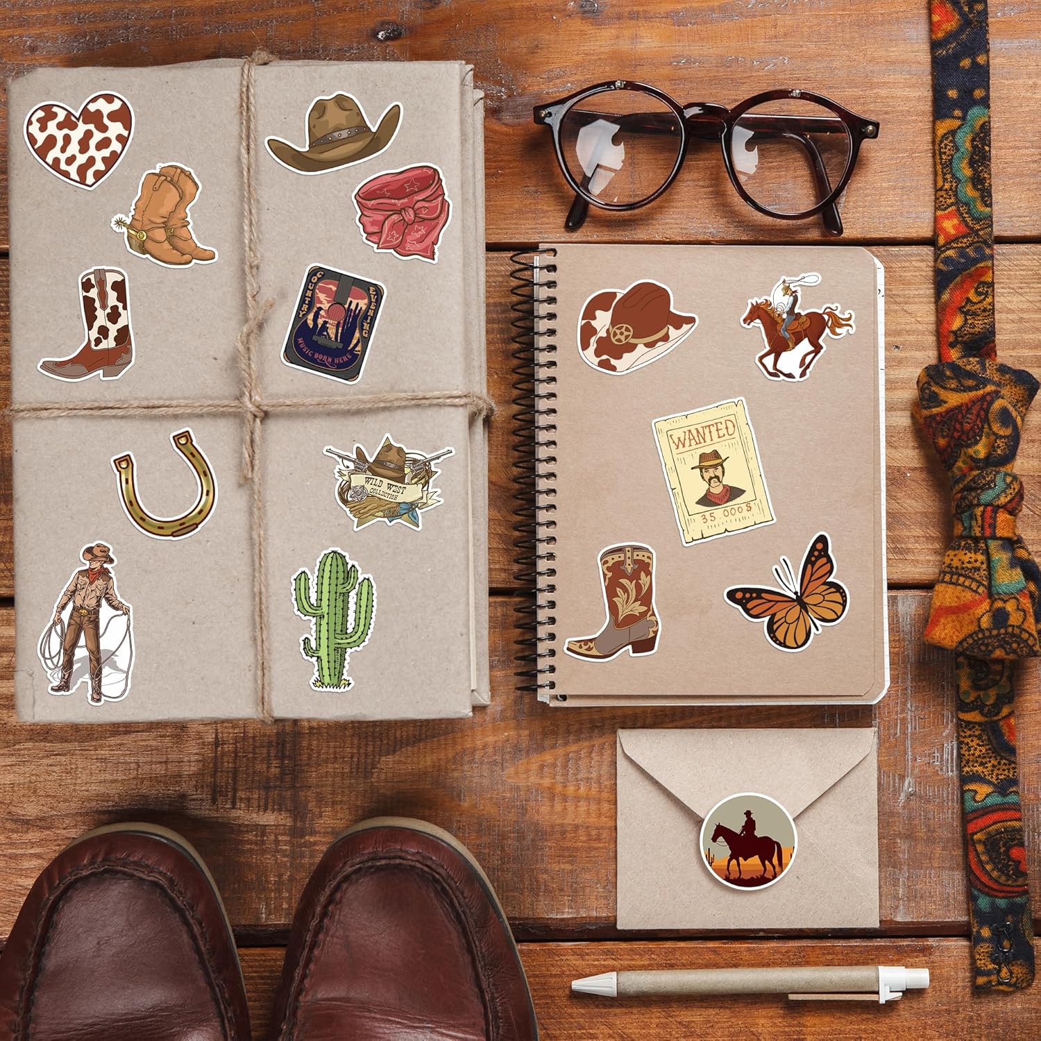 Western Cowboy Sticker Rolls 16 Designs 1000pcs Set