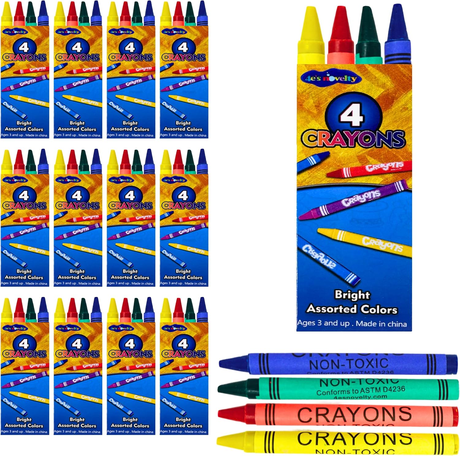 4Es Novelty 144 Box 4 Pack Crayons for Kids