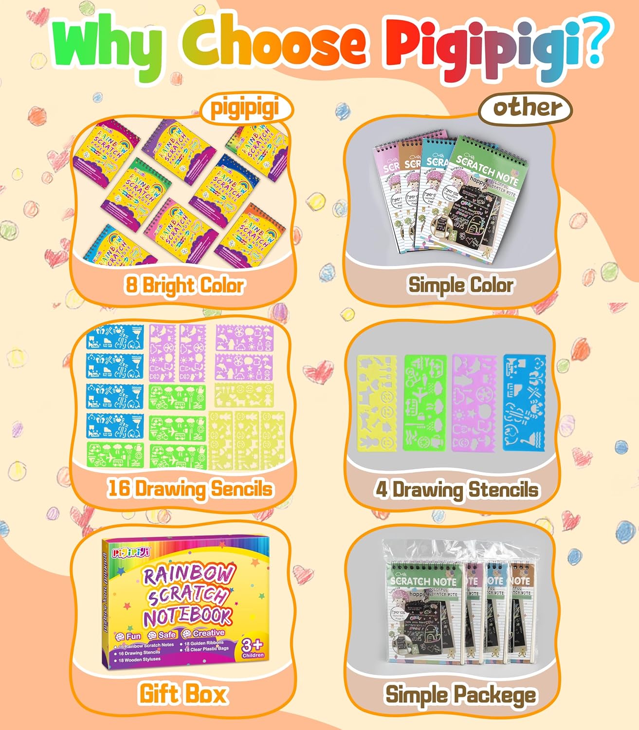 Pigipigi Scratch Paper Party Favor 16 Pack Art Craft Set