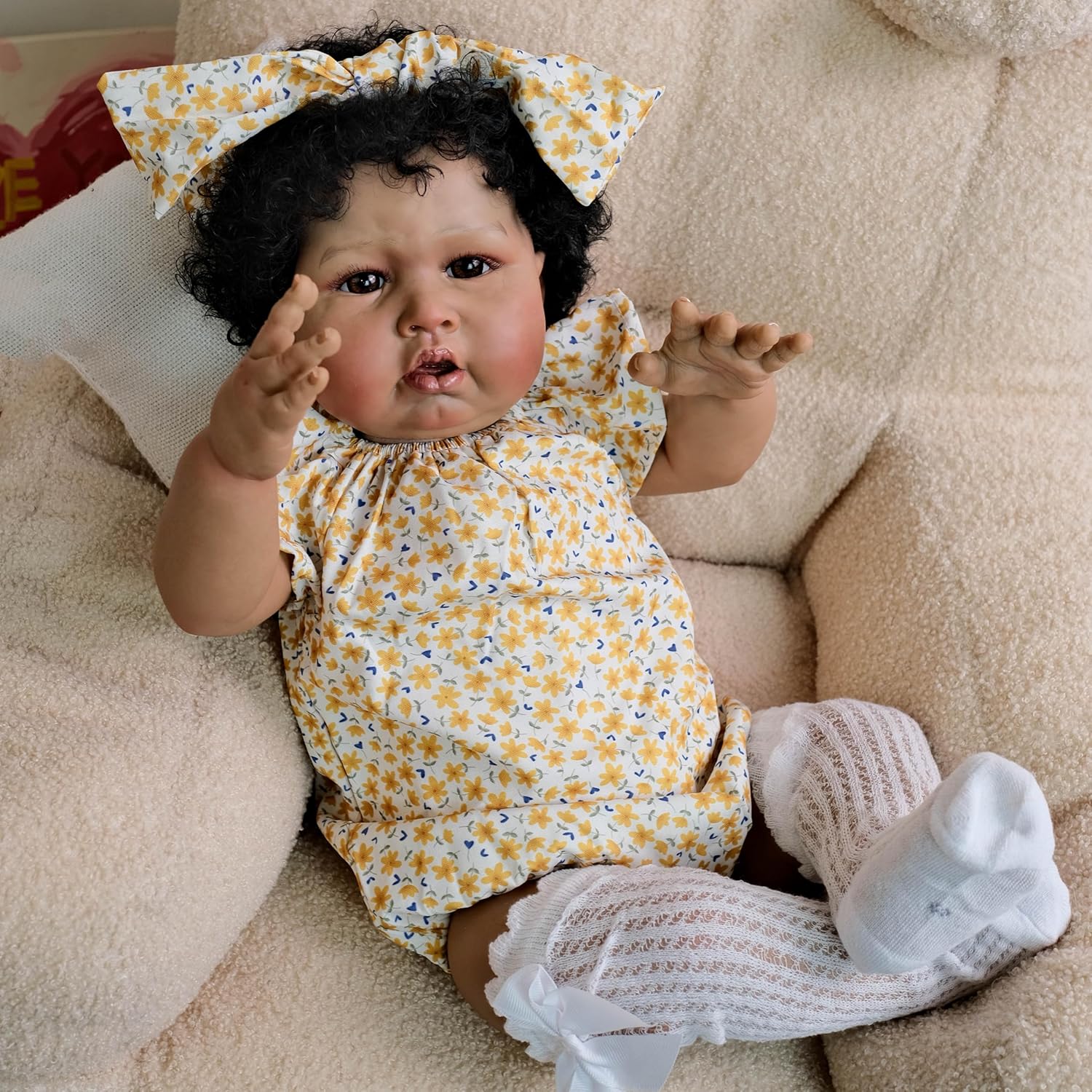 24 Inch Reborn Baby Doll with Curly Hair and Brown Skin
