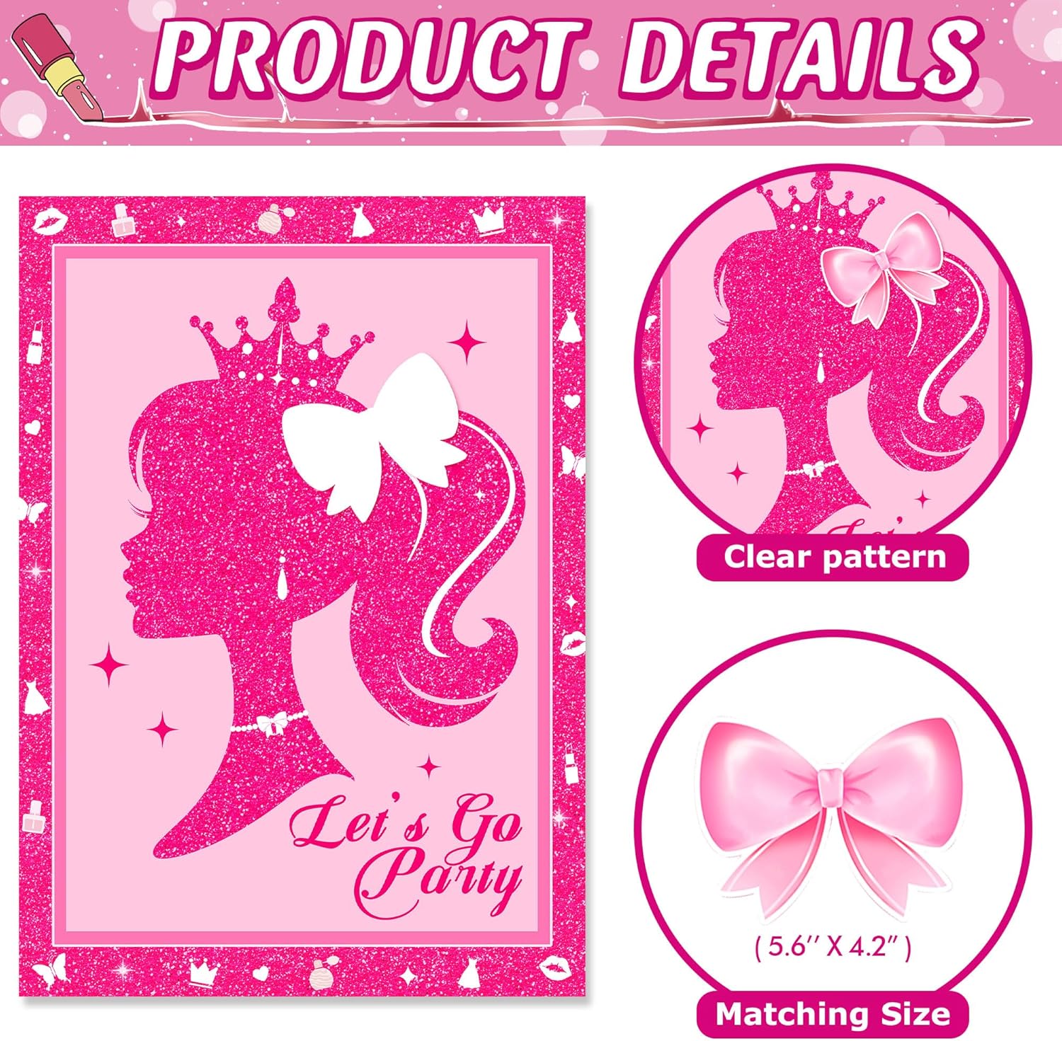 Hot Pink Pin the Bow Game Set for Kids