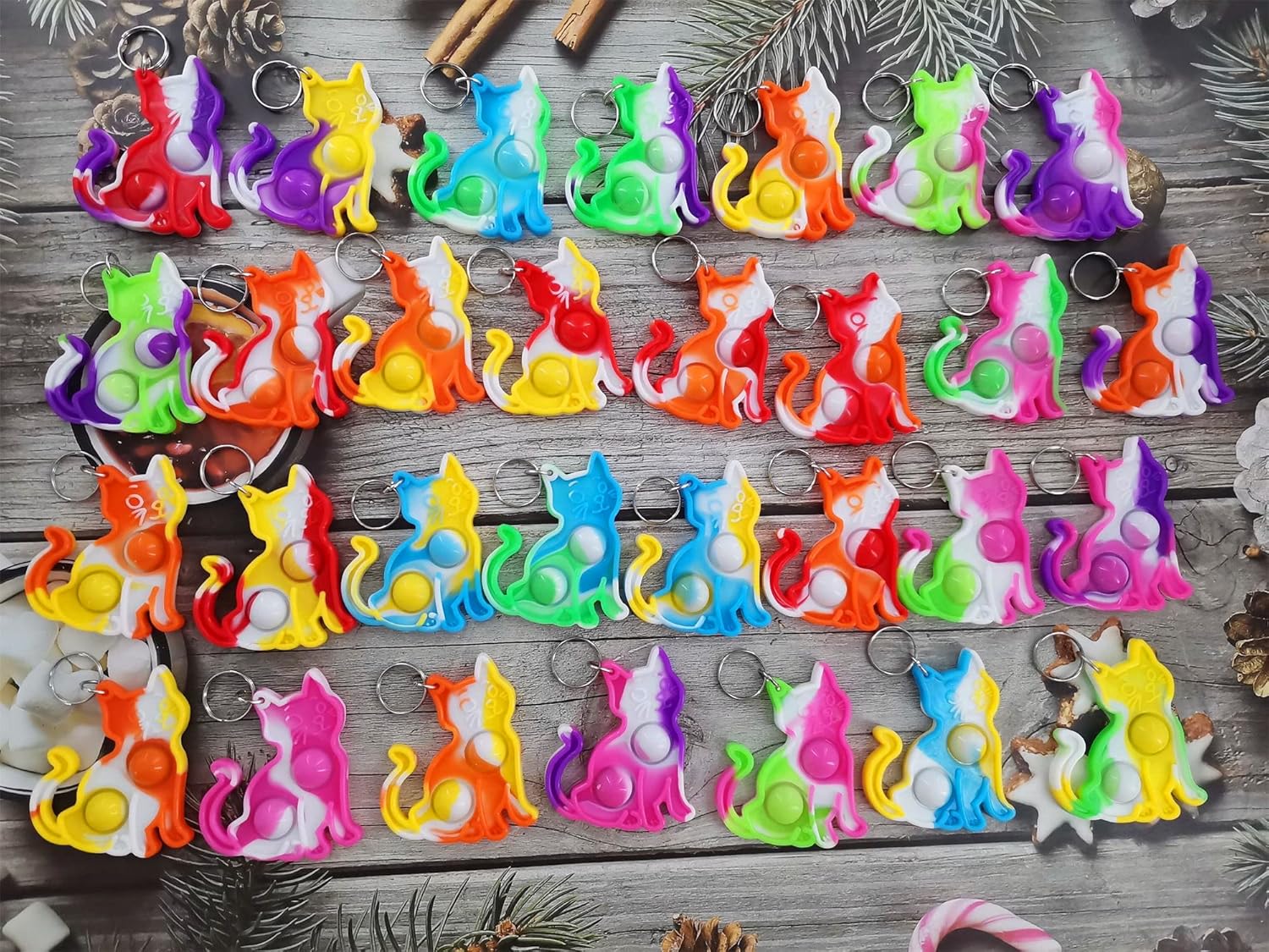 30 Pcs Mini Pop Cat Fidget Keychain Gifts