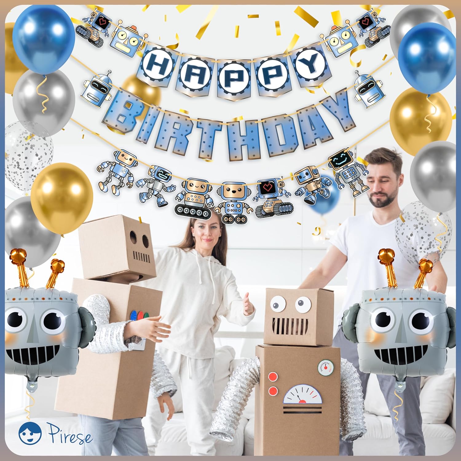 Pirese Robot Birthday Decor Banner
