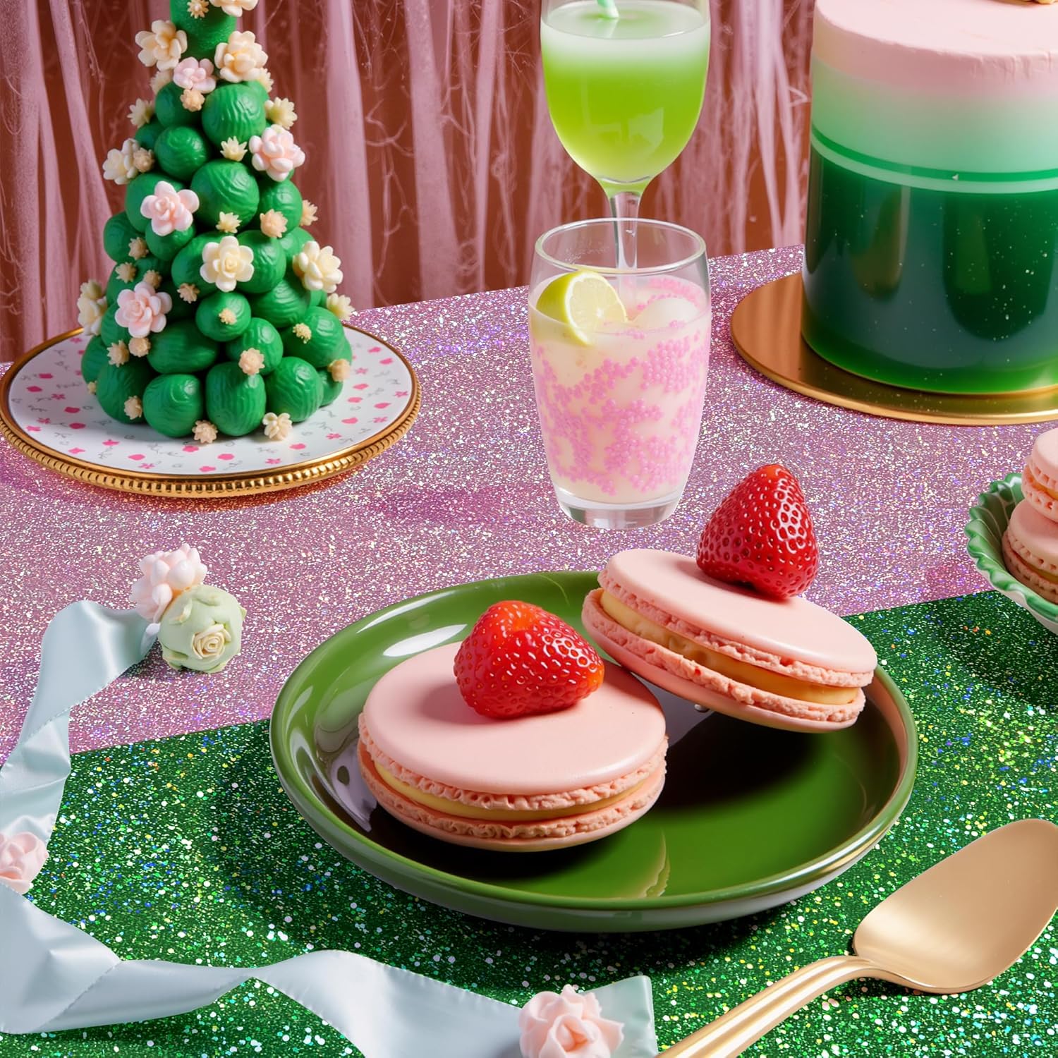 2 Pack Green Pale Pink Holographic Tablecloth 40x108