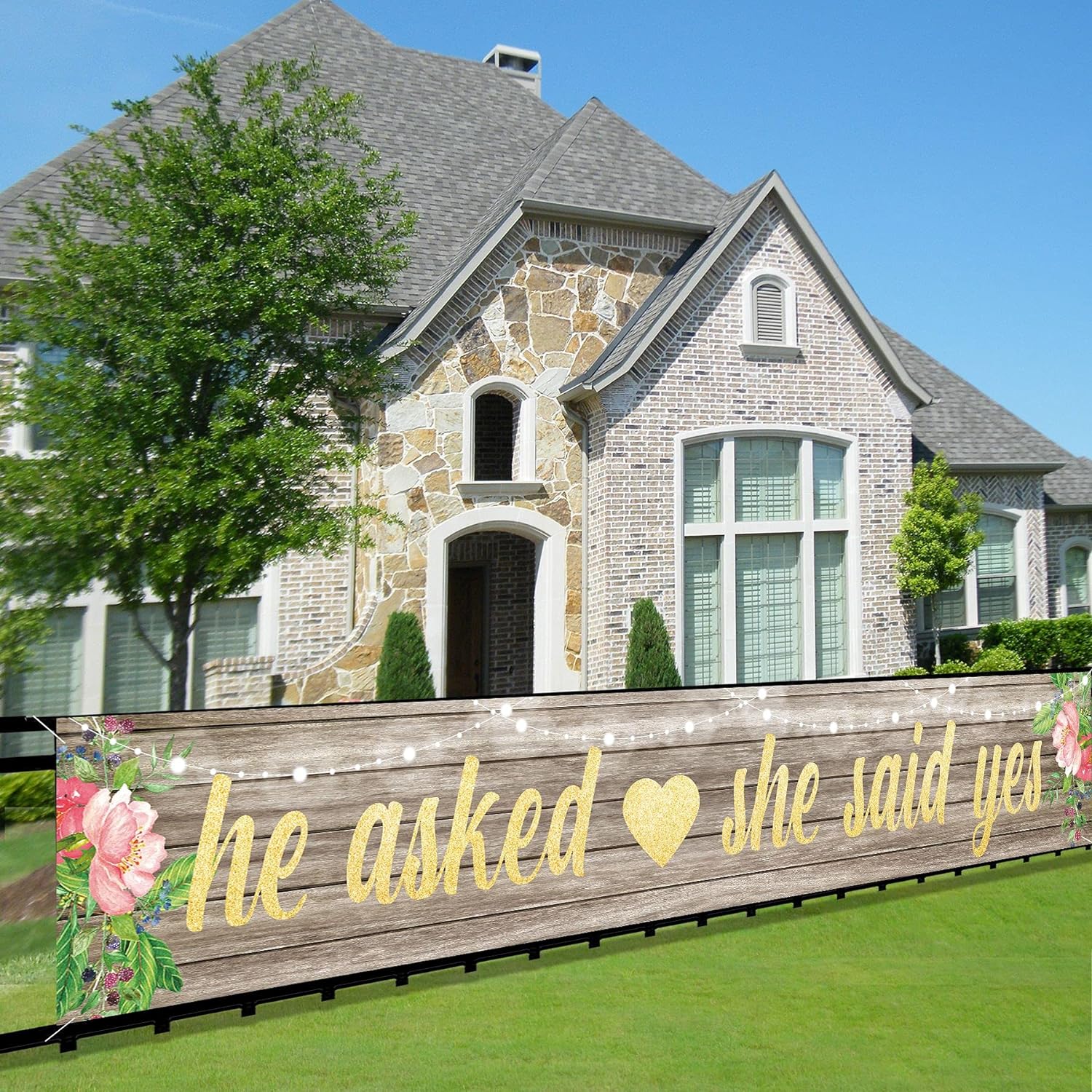 Joyiou He Asked She Said Yes Backdrop Banner for Wedding Engagement Party