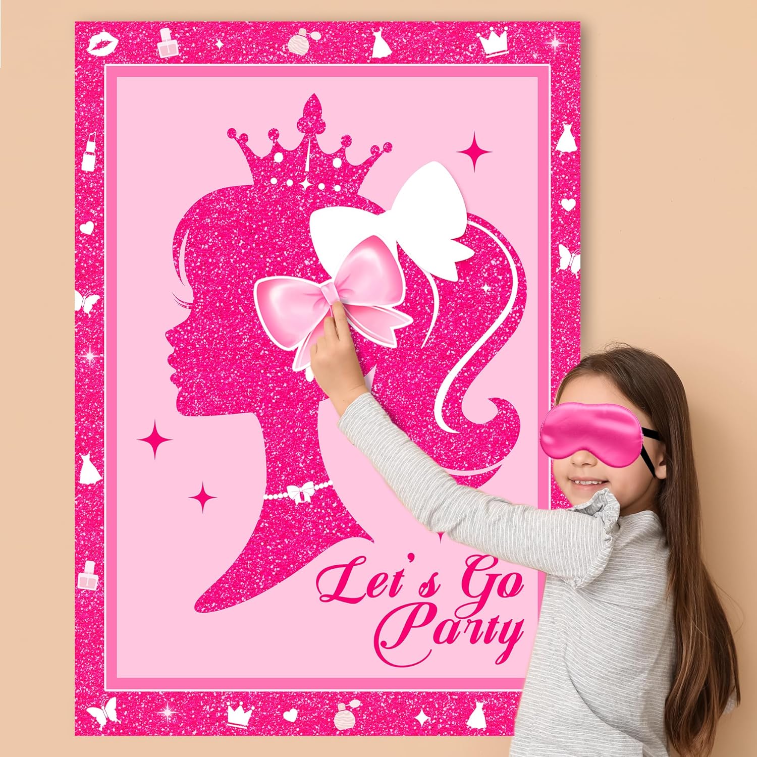 Hot Pink Pin the Bow Game Set for Kids
