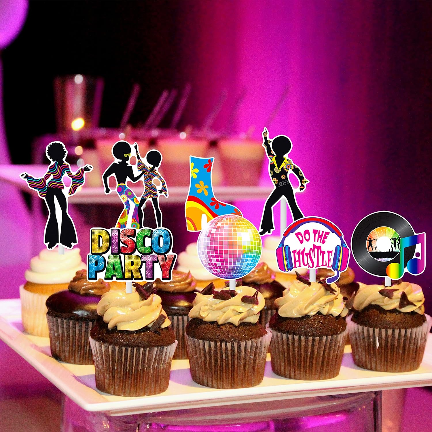 36pcs Disco Party Cupcake Toppers 70s 80s Decorations
