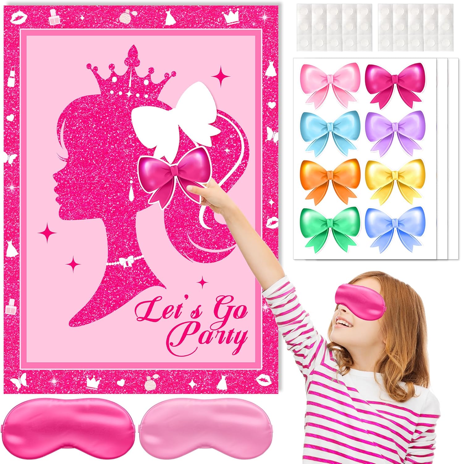 Hot Pink Pin the Bow Game Set for Kids