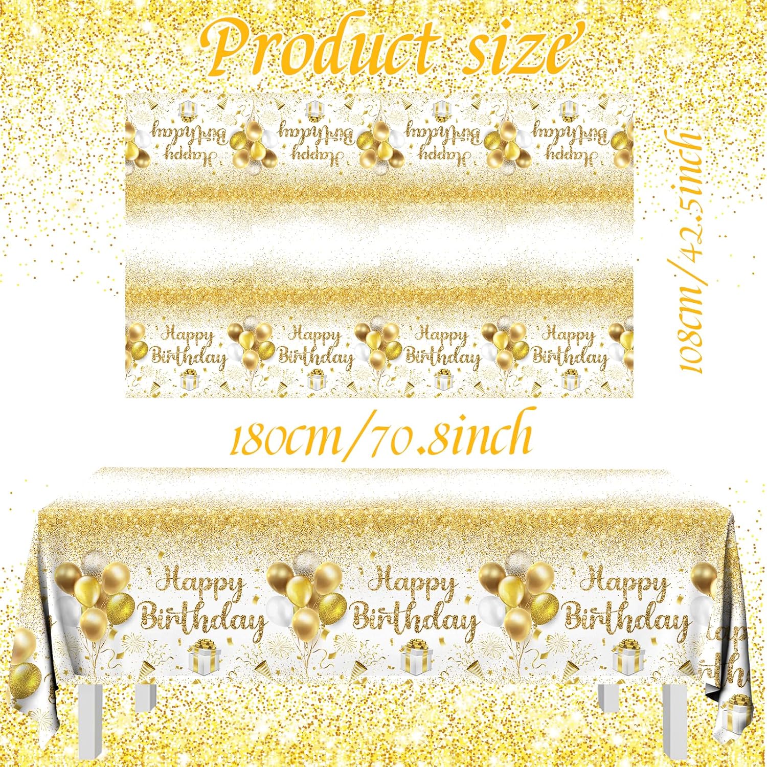 Happy Birthday Tablecloths 3pcs Gold White Party Decor