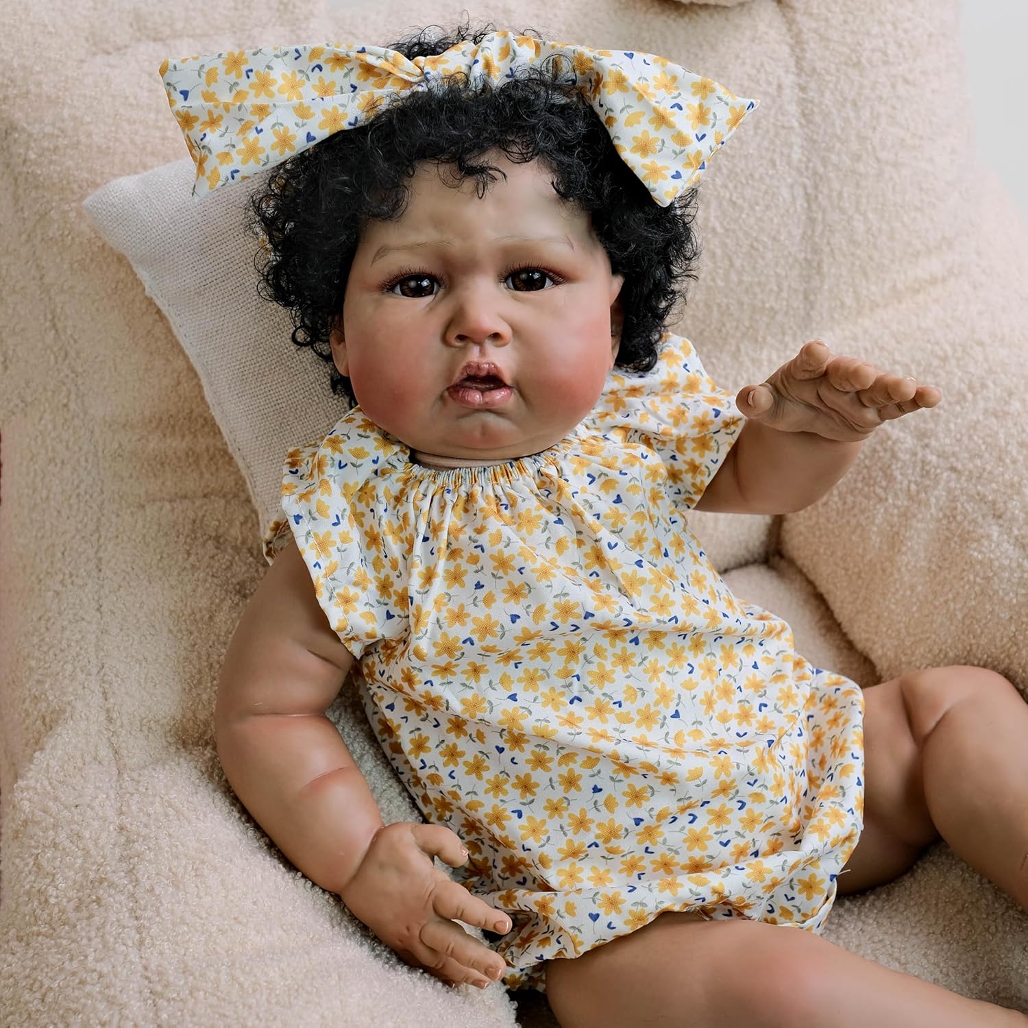 24 Inch Reborn Baby Doll with Curly Hair and Brown Skin