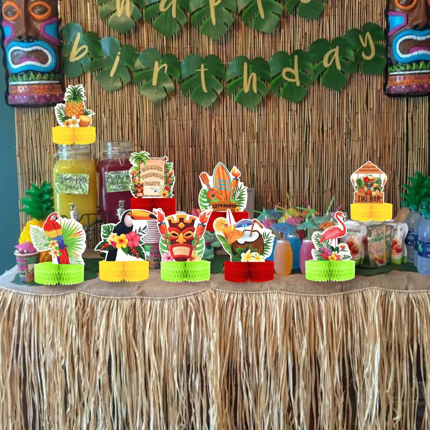 9PCS Tropical Party Honeycomb Table Centerpieces for Hawaiian Luau Events