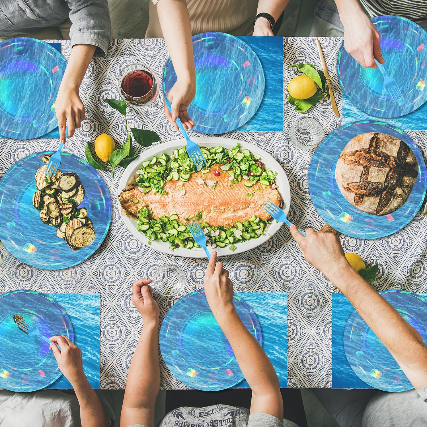 96 Pcs Iridescent Ocean Waves Party Plates and Napkins