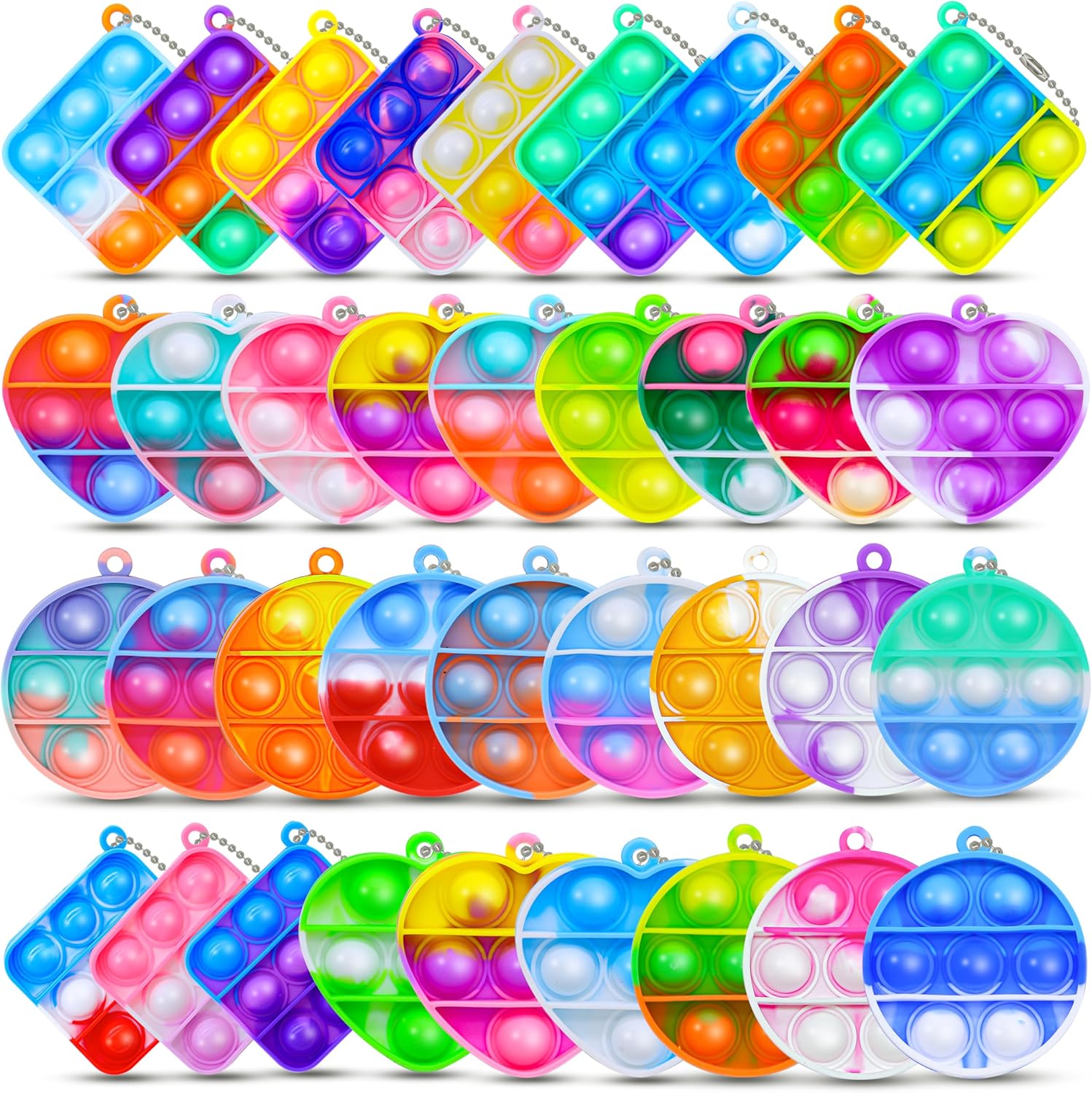 BicMan 36pcs Mini Pop Keychain Fidget Toy Pack