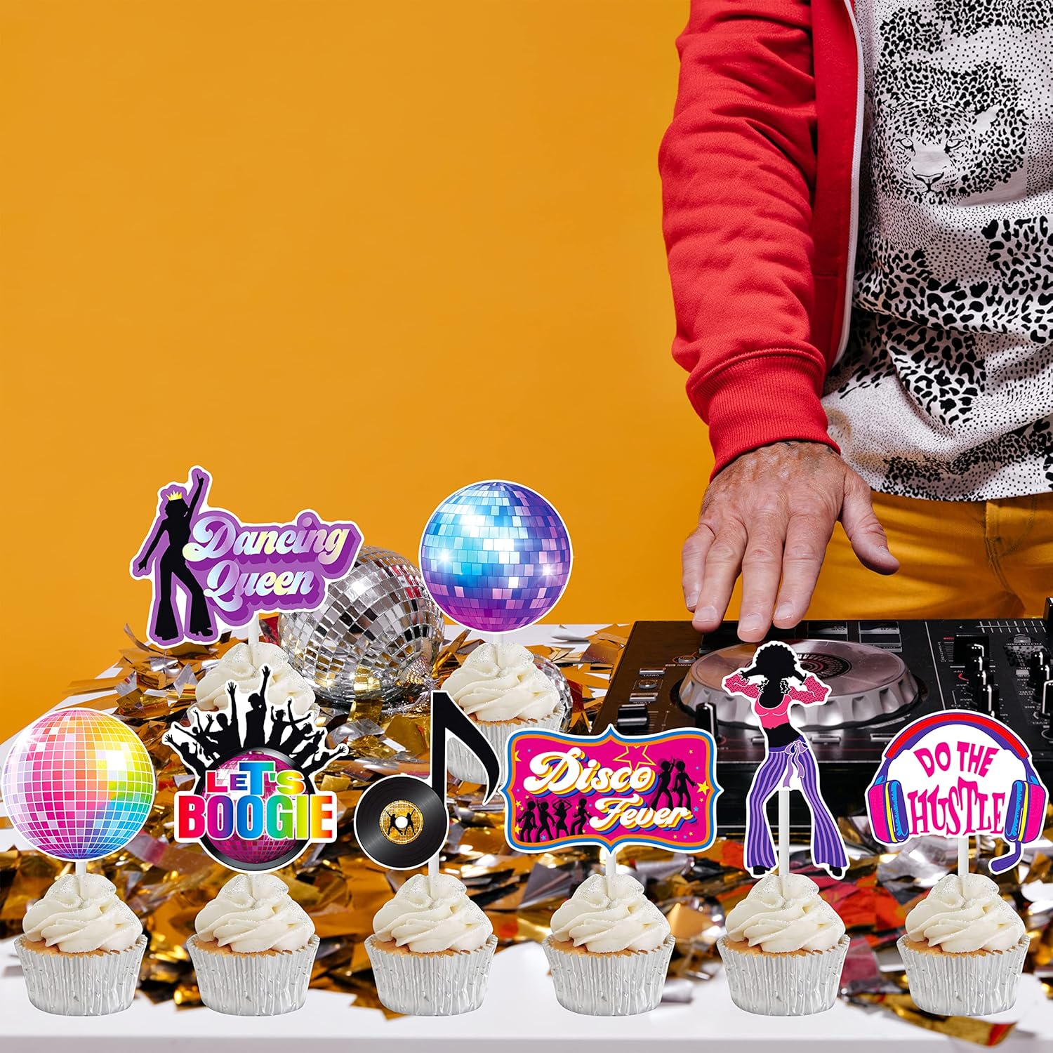 36pcs Disco Party Cupcake Toppers 70s 80s Decorations