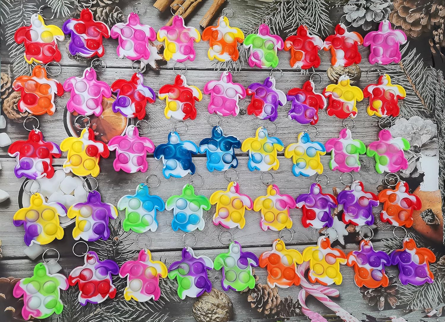 100 Pack Bulk Turtles Animal Pop Keychain Fidget Toy