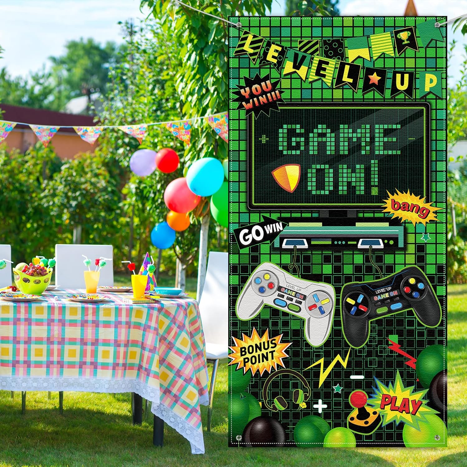 Blulu Video Game Party Photo Banner Backdrop Decor