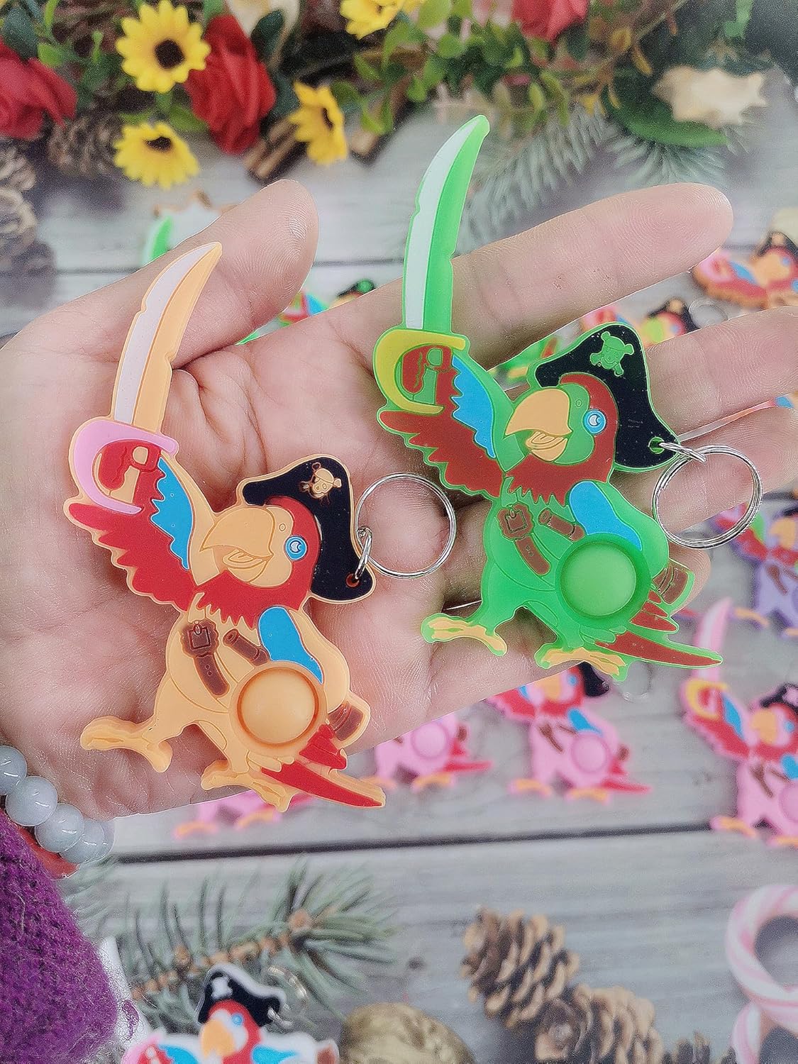 20 Packs Bulk Mini Pop Parrots Keychain Fidgets