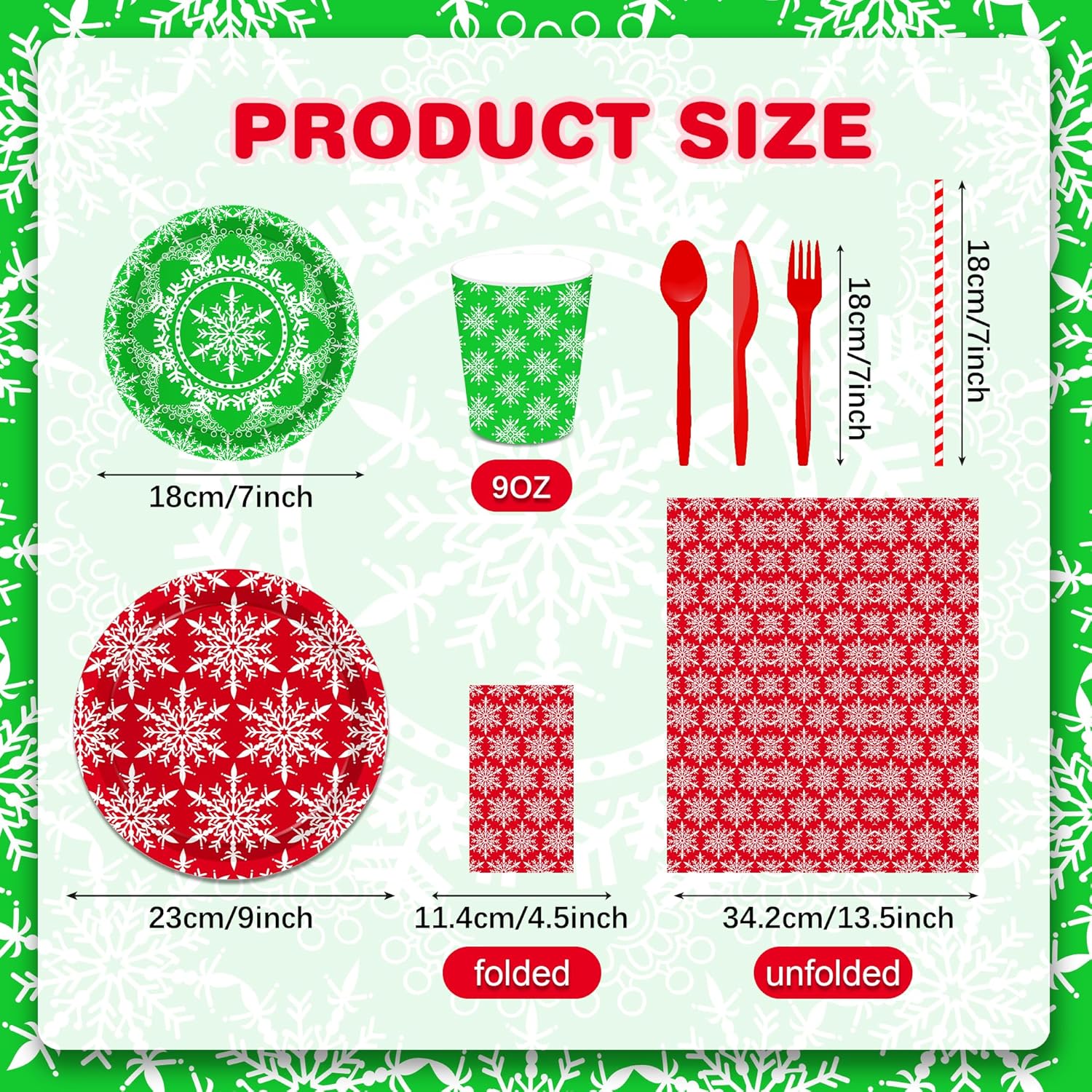 116 Pcs Christmas Snowflake Party Tableware Set for 16 Guests