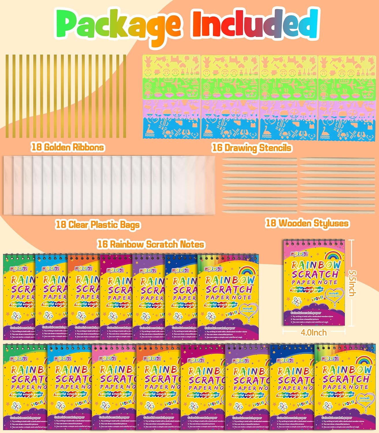 Pigipigi Scratch Paper Party Favor 16 Pack Art Craft Set