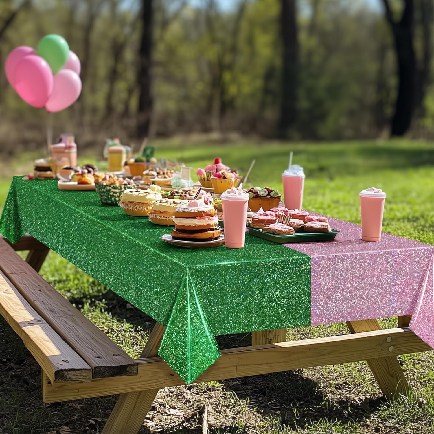 2 Pack Green Pale Pink Holographic Tablecloth 40x108