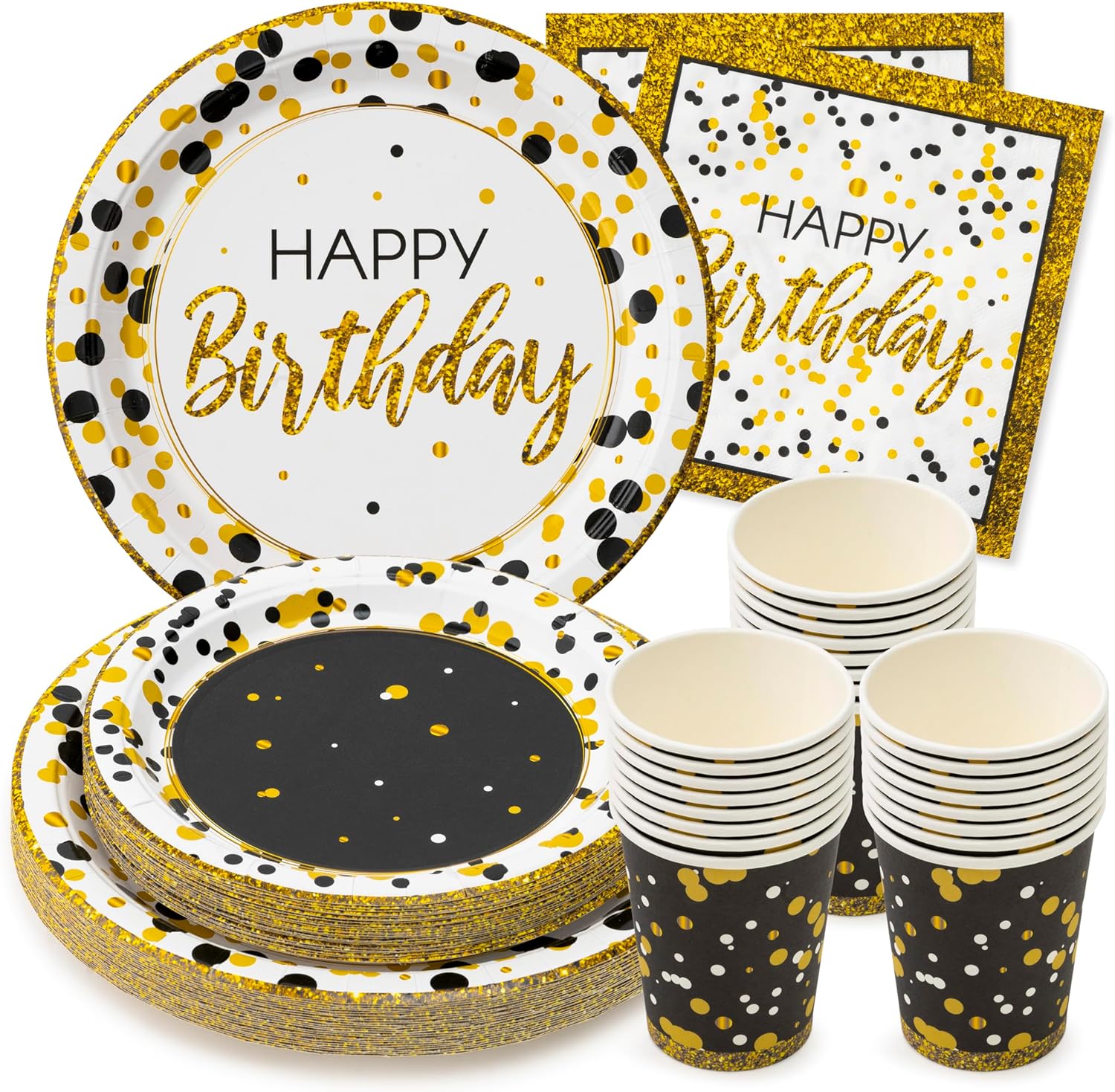 Royal Bluebonnet Black and Gold Birthday Plates Set of 24