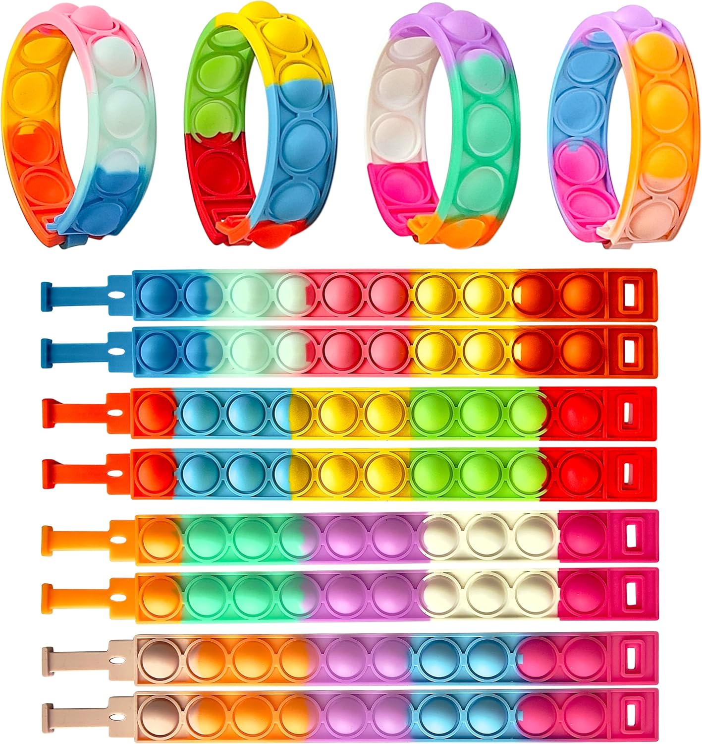 TwCare 32 PCS Glow in the Dark Pop It Fidget Bracelets Set