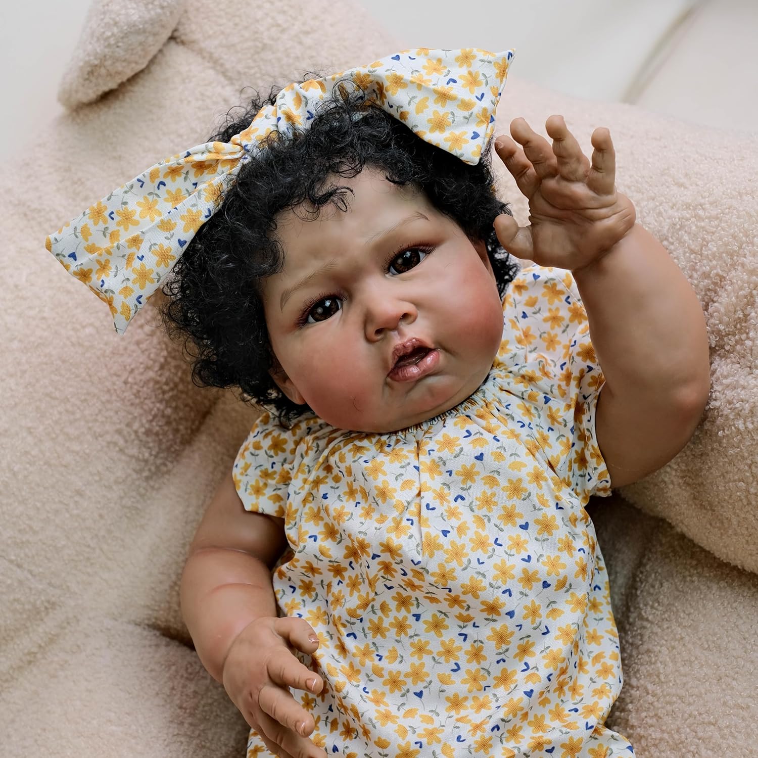24 Inch Reborn Baby Doll with Curly Hair and Brown Skin