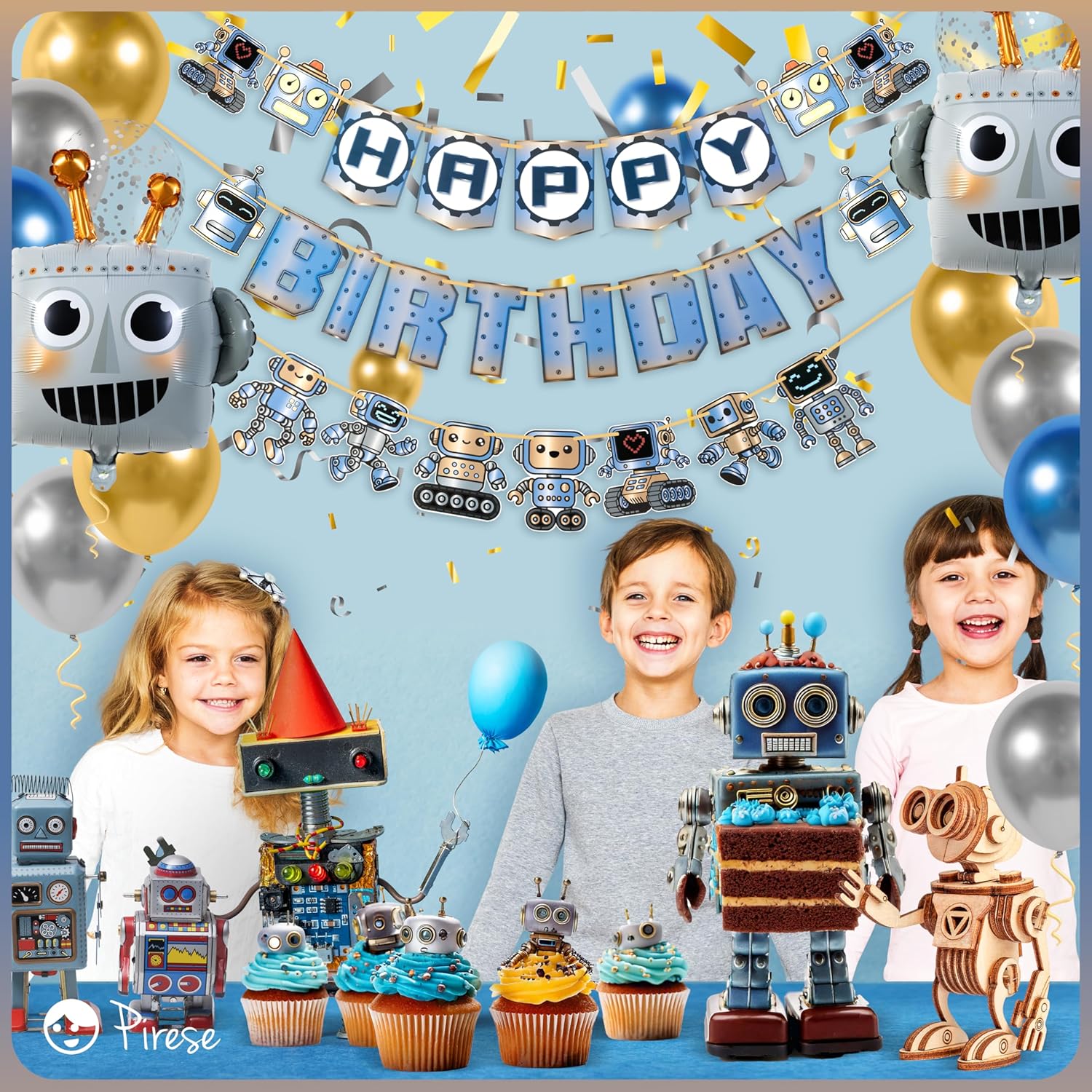 Pirese Robot Birthday Decor Banner