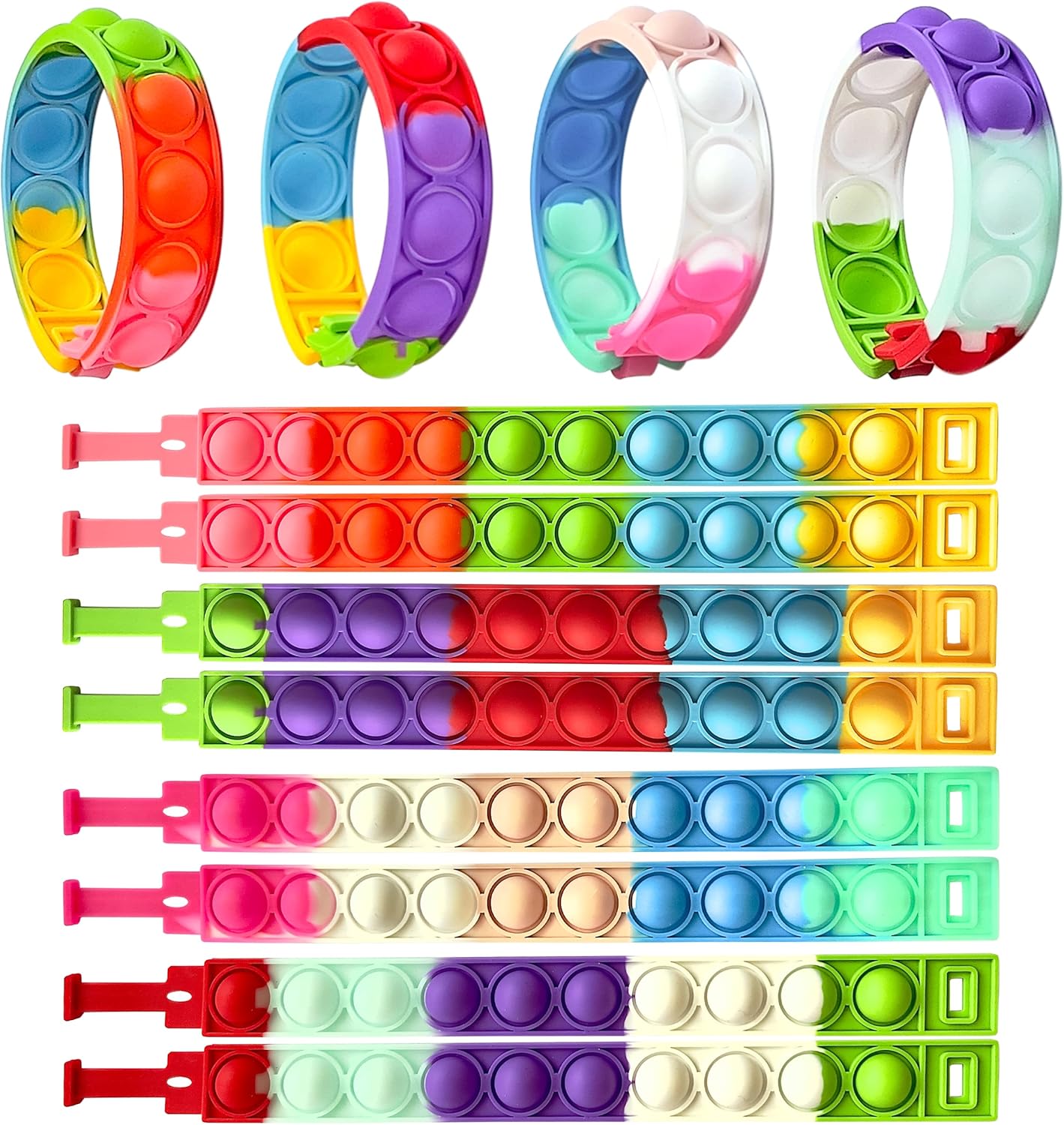 TwCare 32 PCS Glow in the Dark Pop It Fidget Bracelets Set