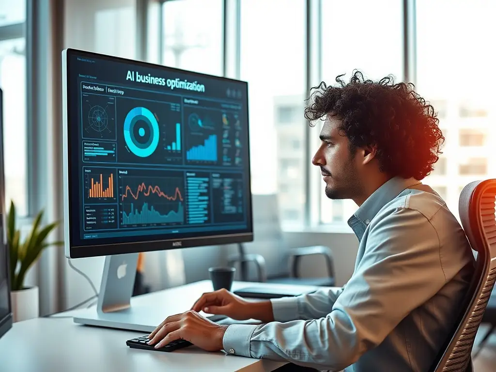 An AI specialist is demonstrating an AI-powered solution on a tablet to a business executive, showcasing real-time data analysis and predictive capabilities.