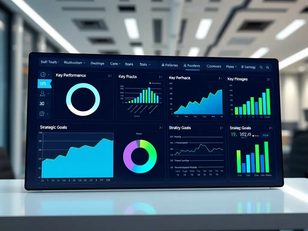 A sleek, modern dashboard displaying key performance indicators (KPIs) and real-time data analytics, showcasing the power of data-driven decision-making in a business context.